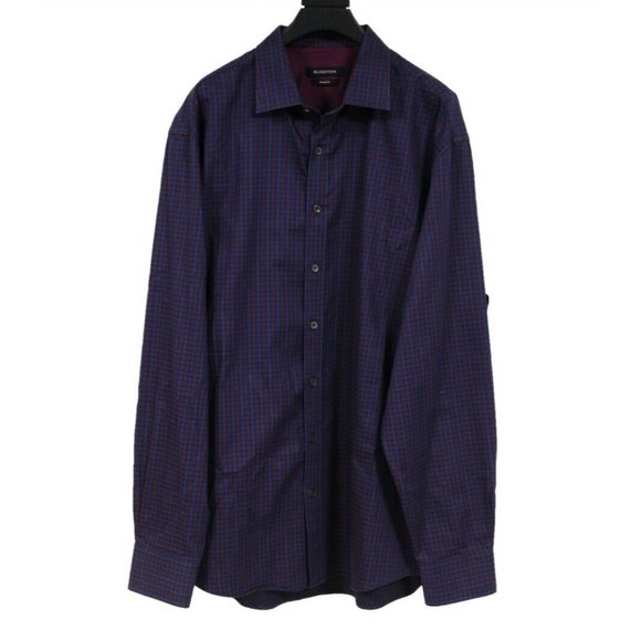 Bugatchi Mens Gingham Button Down Shirt Size XXL 2XL Blue Red